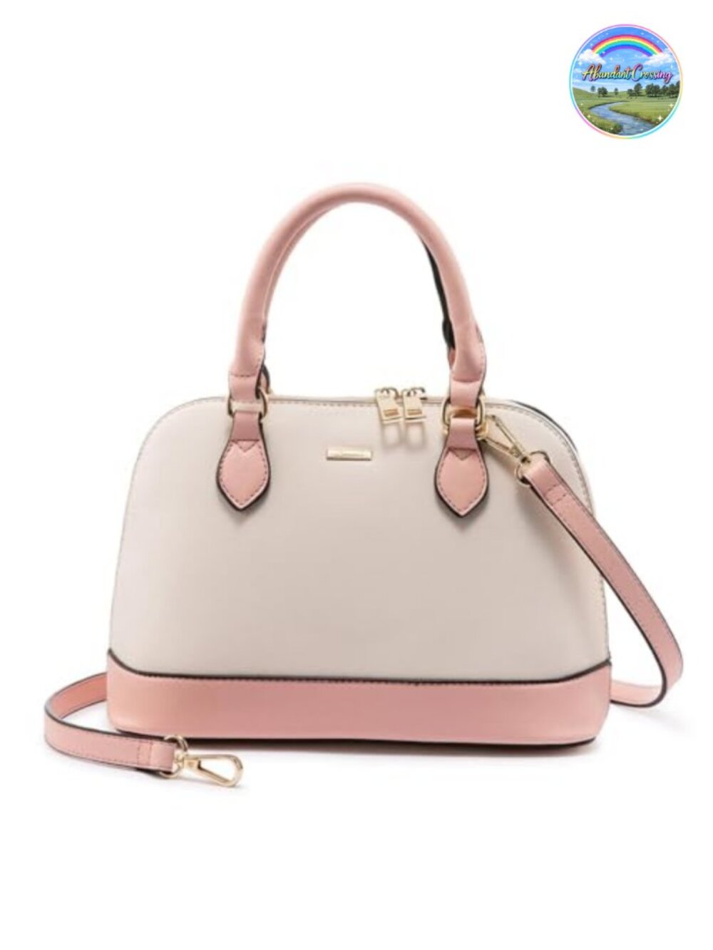 Faux Leather Crossbody Satchel Handbag Double Zip Dome Purse
